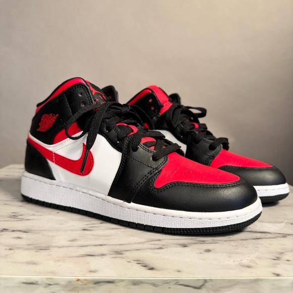 Nike Other - NIKE • Air Jordan 1 Retro Mid Sneakers • Red Black White • Size 6.5Y Big Kids